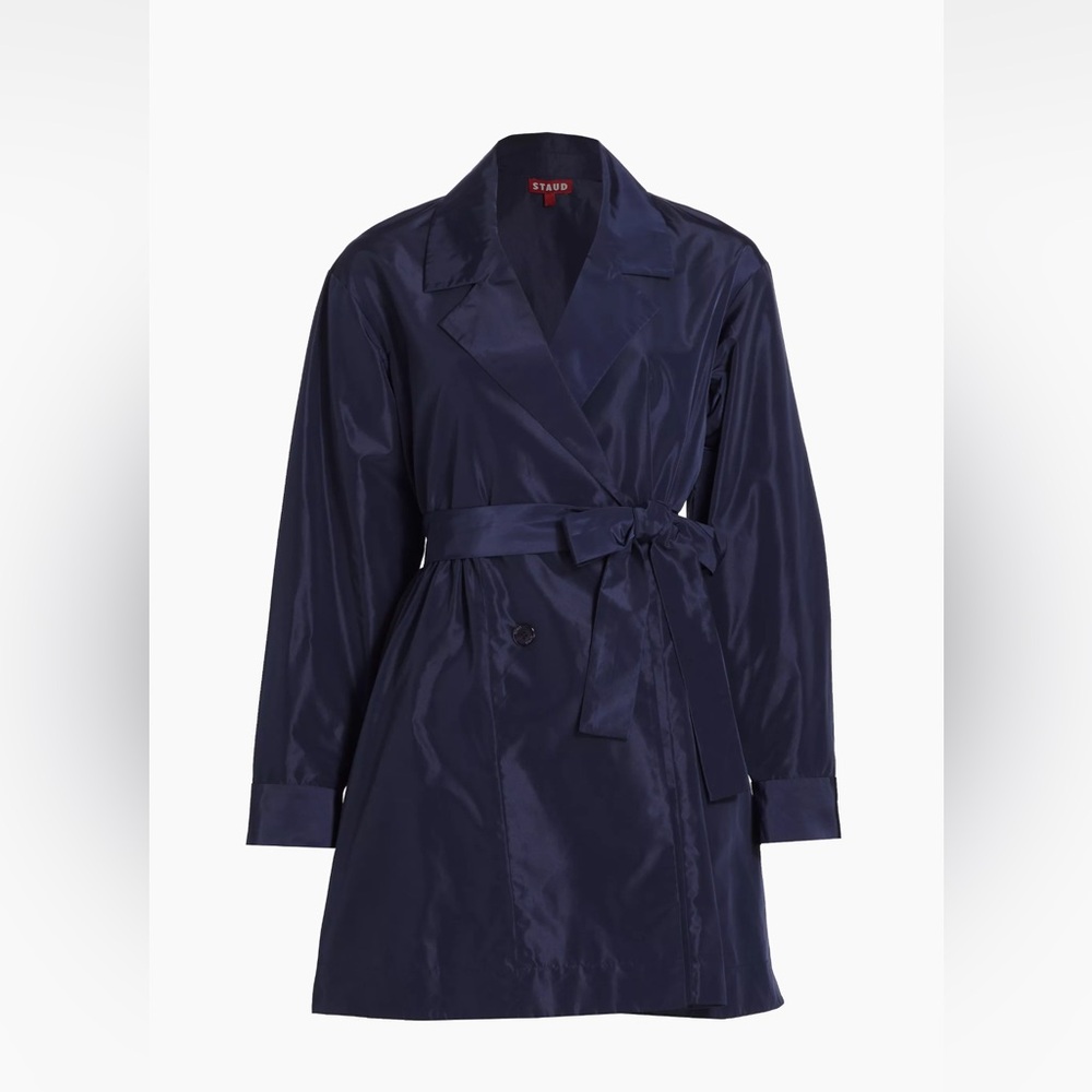 NWT STAUD Rina Double-Breasted Belted Minidress - Elegant Blue Women's Jacket - Picture 3 of 15